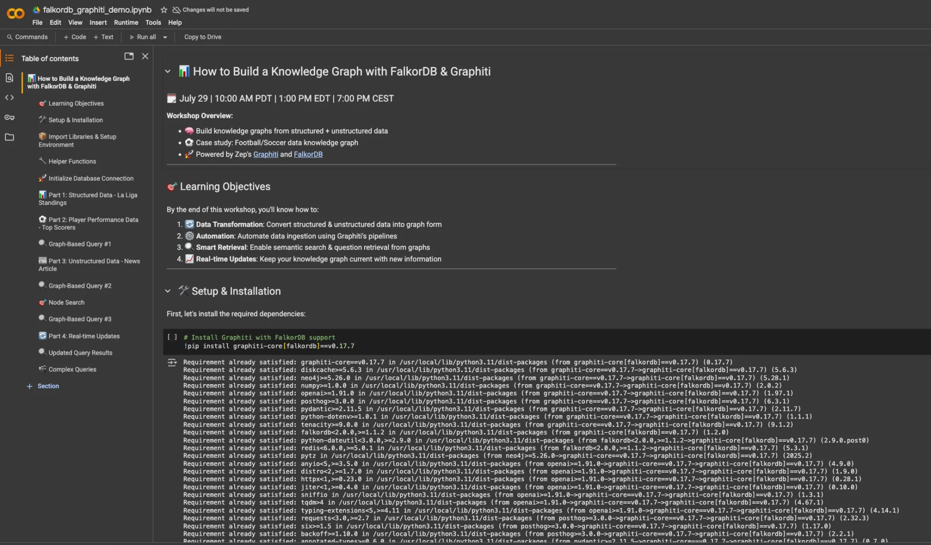 FalkorDB Graphiti Demo Google Collab screenshot