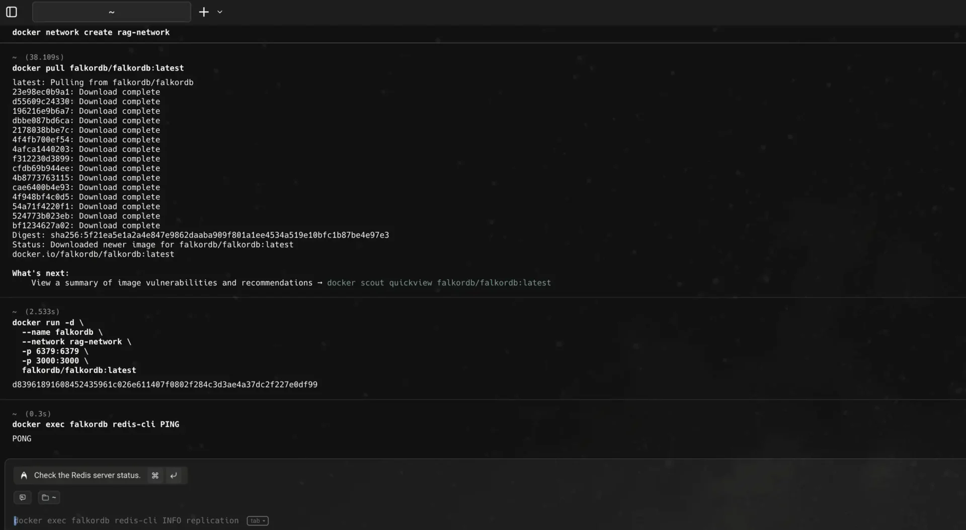 docker exec falkordb redis cli ping FalkorDB