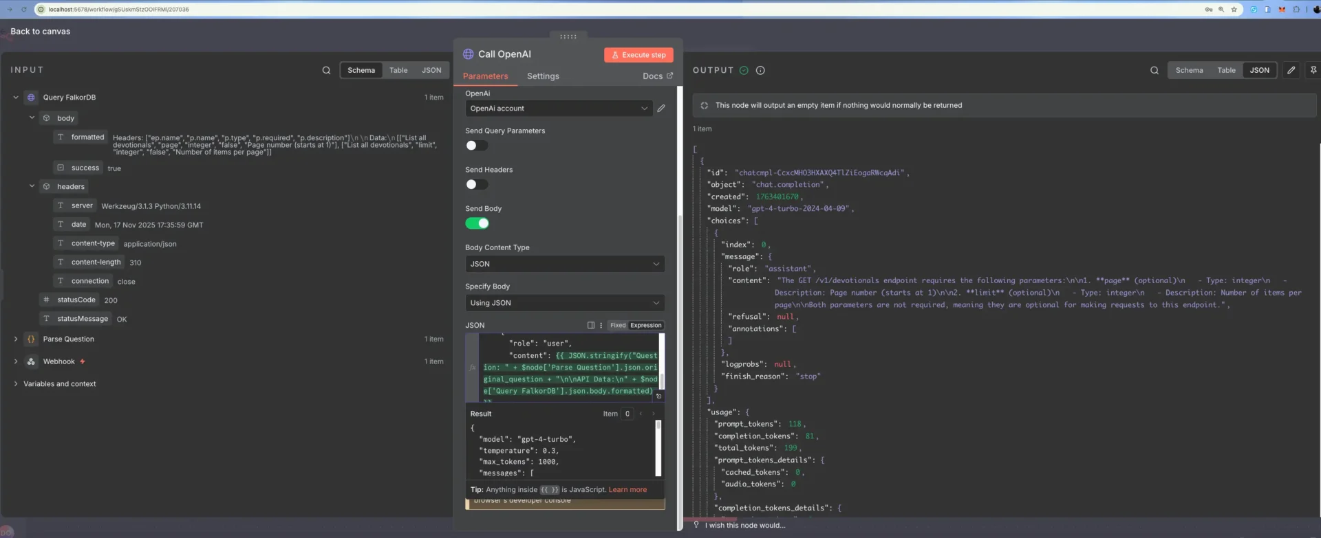 n8n http request node to call openai
