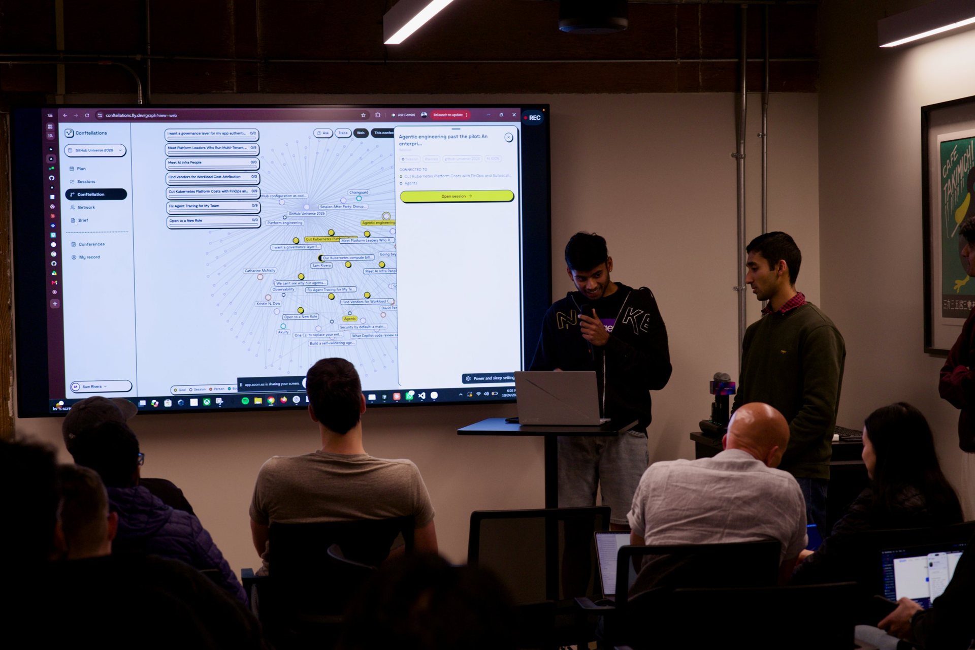 A team demoing its conference graph at the Patch the Conference Hackathon