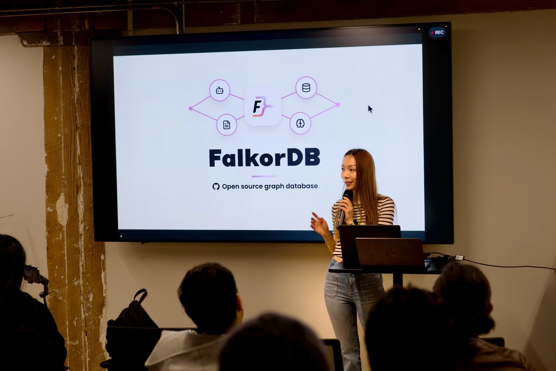 Liz Zhang, Developer Relations Lead at FalkorDB, opening the Patch the Conference Hackathon with a FalkorDB walkthrough