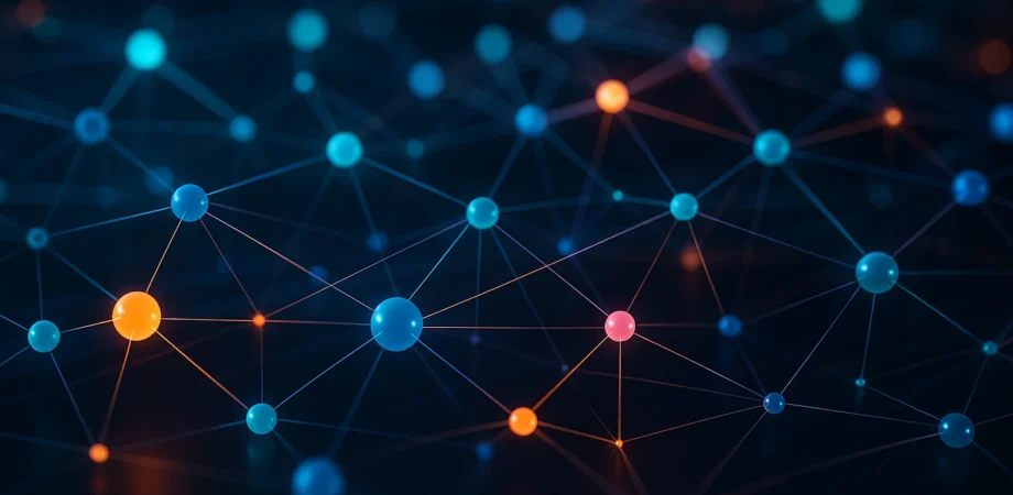 A vibrant 3D representation of interconnected nodes and edges in a graph database.